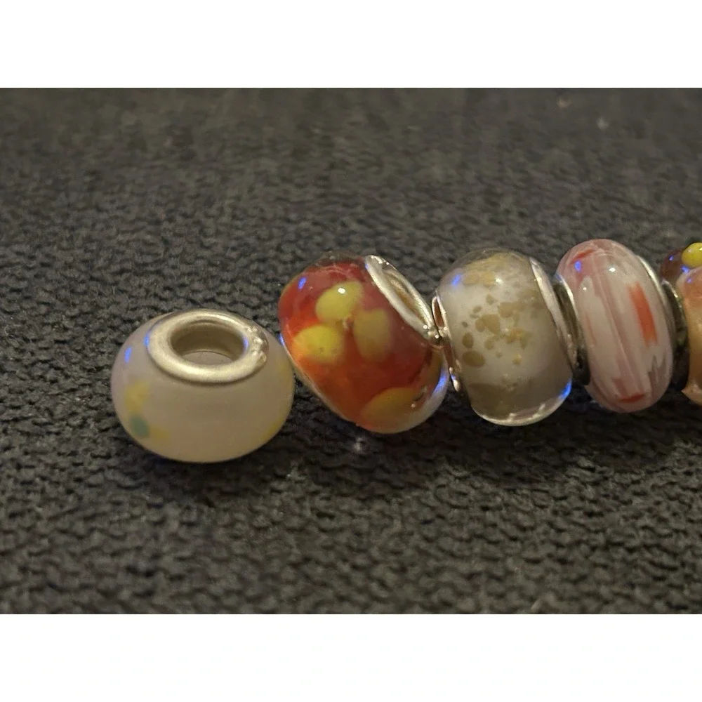 Lot of 6 Sterling Silver Core Bracelet Charm Beads Lampwork Glass Style 925 5